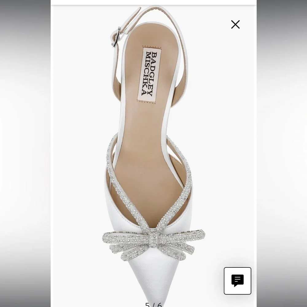 Badgley Mischka Angelina Slingback Pointed Toe Kitten Heel Pump -white Satin 9.5
